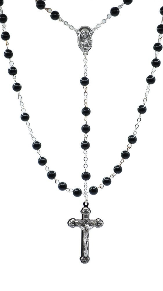Black onyx rosary beads on sale